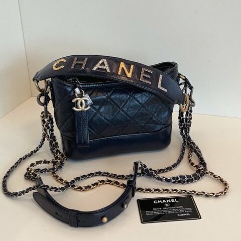 香奈兒/Chanel 海軍藍 雕花字母手柄流浪包 手提可拆卸