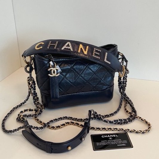 香奈兒/Chanel 海軍藍 雕花字母手柄流浪包 手提可拆卸-5