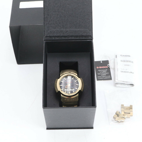 卡西歐 G-SHOCK AWM-500GD 全金屬太陽能電波雙顯手錶，金色，男士款