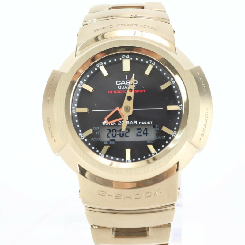 卡西歐 G-SHOCK AWM-500GD 全金屬太陽能電波雙顯手錶，金色，男士款-1