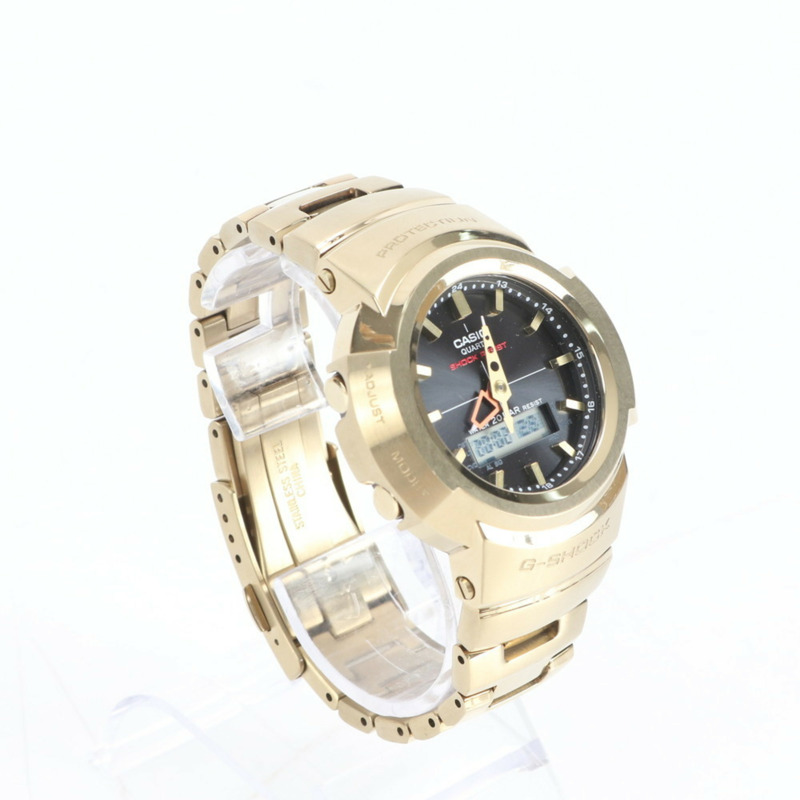 卡西歐 G-SHOCK AWM-500GD 全金屬太陽能電波雙顯手錶，金色，男士款-2
