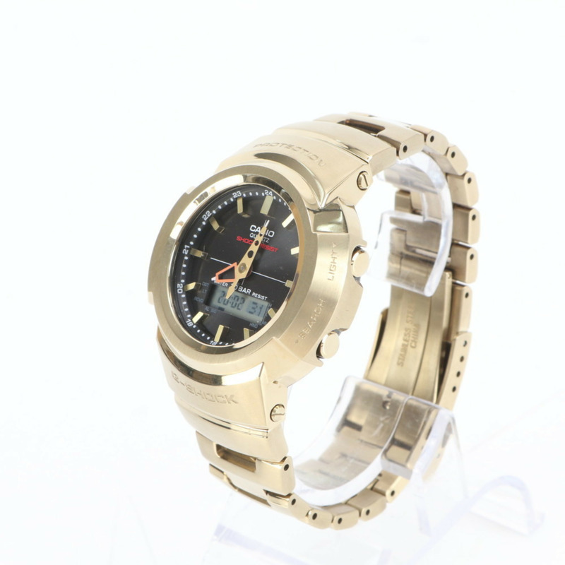 卡西歐 G-SHOCK AWM-500GD 全金屬太陽能電波雙顯手錶，金色，男士款-3