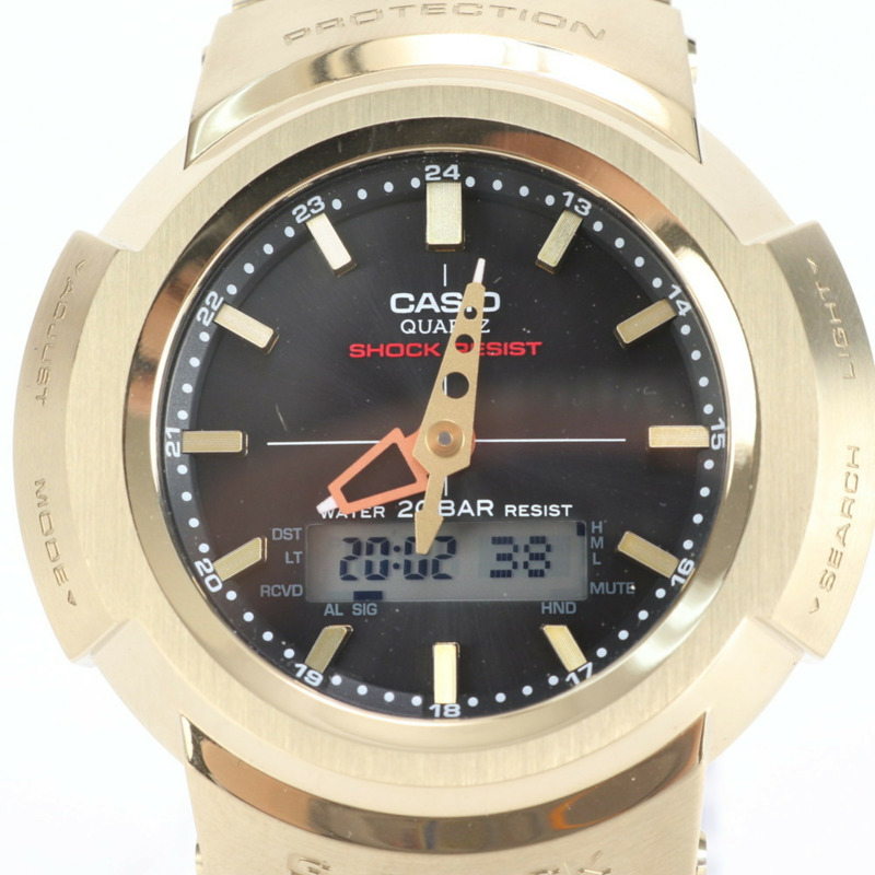 卡西歐 G-SHOCK AWM-500GD 全金屬太陽能電波雙顯手錶，金色，男士款-4
