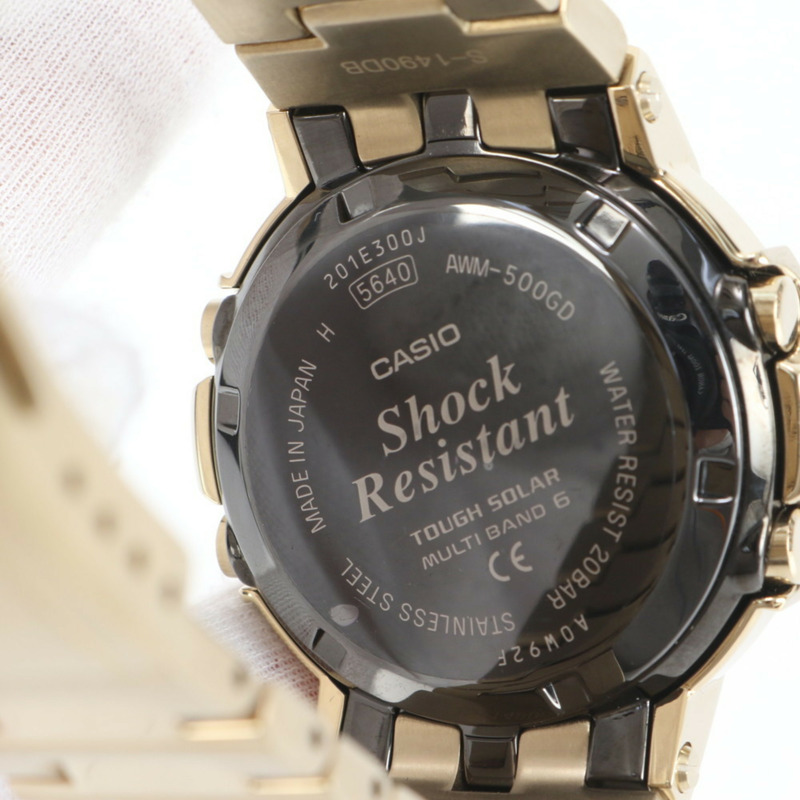 卡西歐 G-SHOCK AWM-500GD 全金屬太陽能電波雙顯手錶，金色，男士款-5