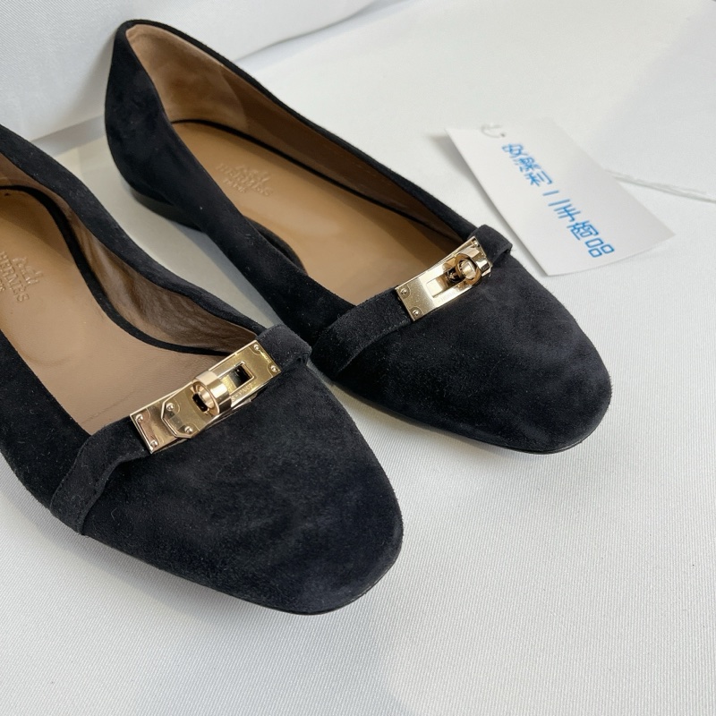 莉亞精品♡Hermes Kelly釦黑麂皮娃娃鞋#36 二手-7
