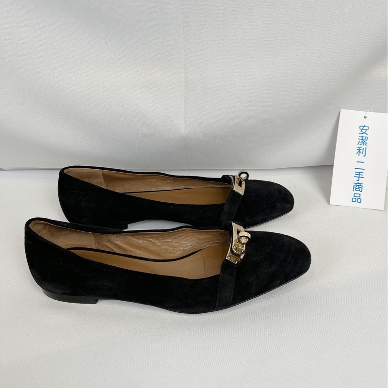 莉亞精品♡Hermes Kelly釦黑麂皮娃娃鞋#36 二手-8