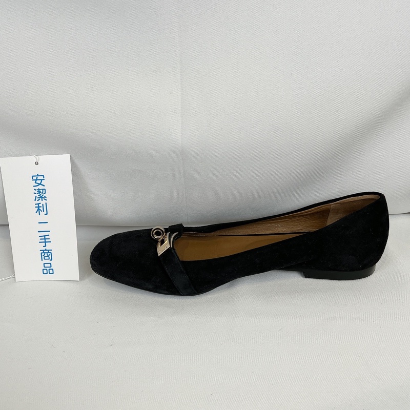 莉亞精品♡Hermes Kelly釦黑麂皮娃娃鞋#36 二手-11