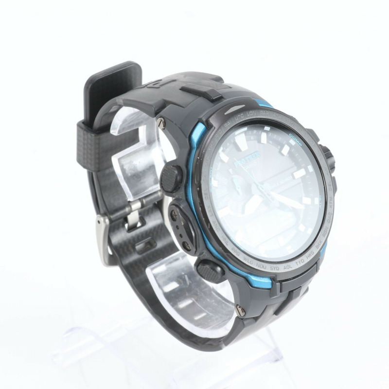 卡西歐 Pro Trek 太陽能電波手錶，指針/數位雙顯，PRW-6100Y，黑色，男士款-1