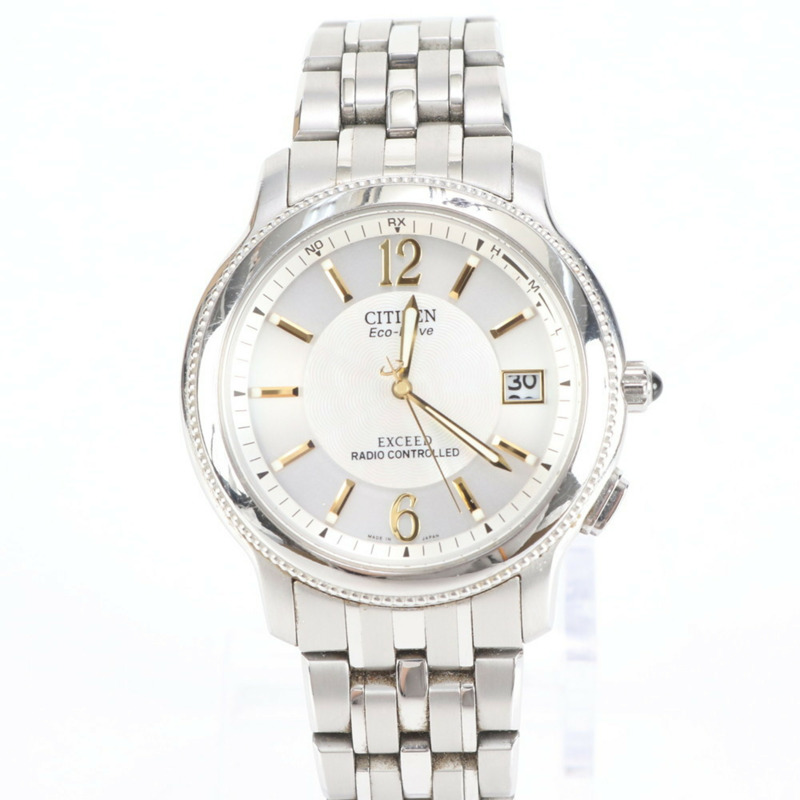 西鐵城 Exceed Eco-Drive 光動能電波控制日期腕錶 H410-T007716 銀色 男士-0