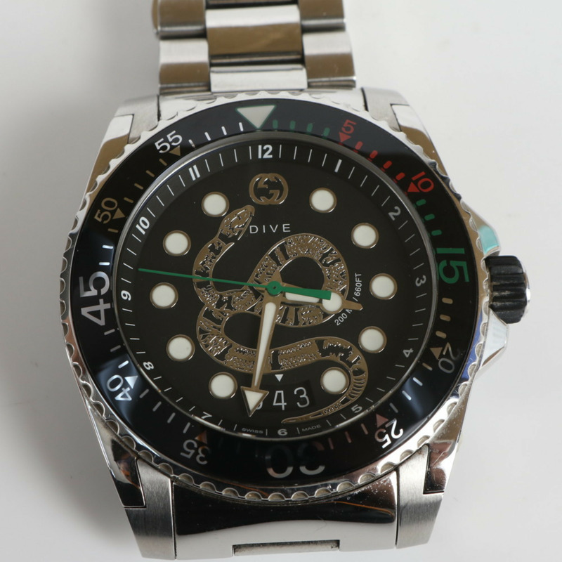 Gucci 潛水蛇紋日期石英腕錶，136.2毫米，男士-0