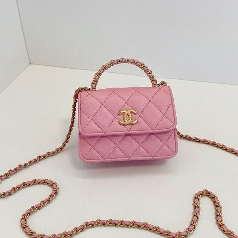 芯片款 香奈兒/Chanel 粉色金扣迷你 kelly手柄 小風琴包 手提/斜背包