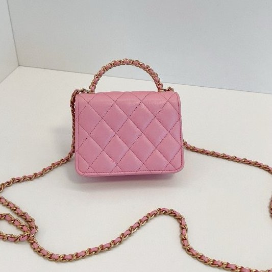 芯片款 香奈兒/Chanel 粉色金扣迷你 kelly手柄 小風琴包 手提/斜背包-1