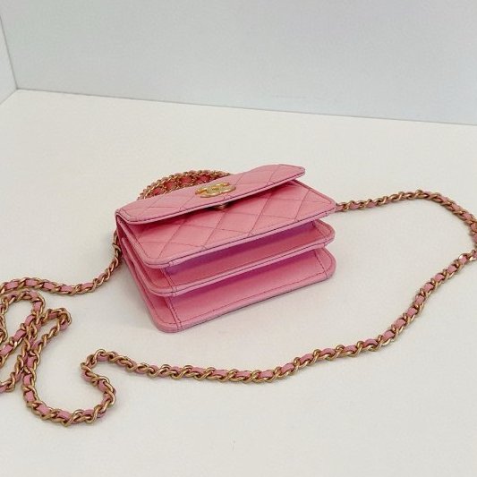 芯片款 香奈兒/Chanel 粉色金扣迷你 kelly手柄 小風琴包 手提/斜背包-4