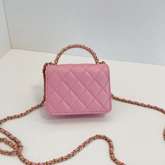 芯片款 香奈兒/Chanel 粉色金扣迷你 kelly手柄 小風琴包 手提/斜背包-6