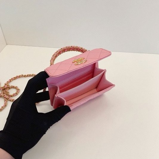 芯片款 香奈兒/Chanel 粉色金扣迷你 kelly手柄 小風琴包 手提/斜背包-8