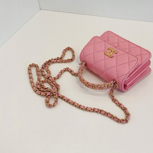 芯片款 香奈兒/Chanel 粉色金扣迷你 kelly手柄 小風琴包 手提/斜背包-9