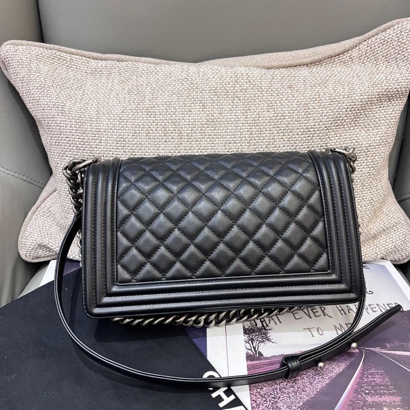 香奈兒/Chanel LEBOY中號黑銀牛皮菱格鏈條包-1