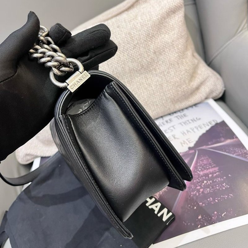 香奈兒/Chanel LEBOY中號黑銀牛皮菱格鏈條包-2