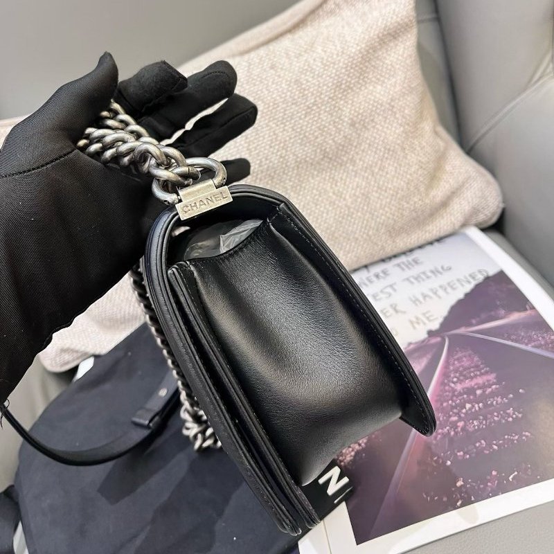 香奈兒/Chanel LEBOY中號黑銀牛皮菱格鏈條包-3