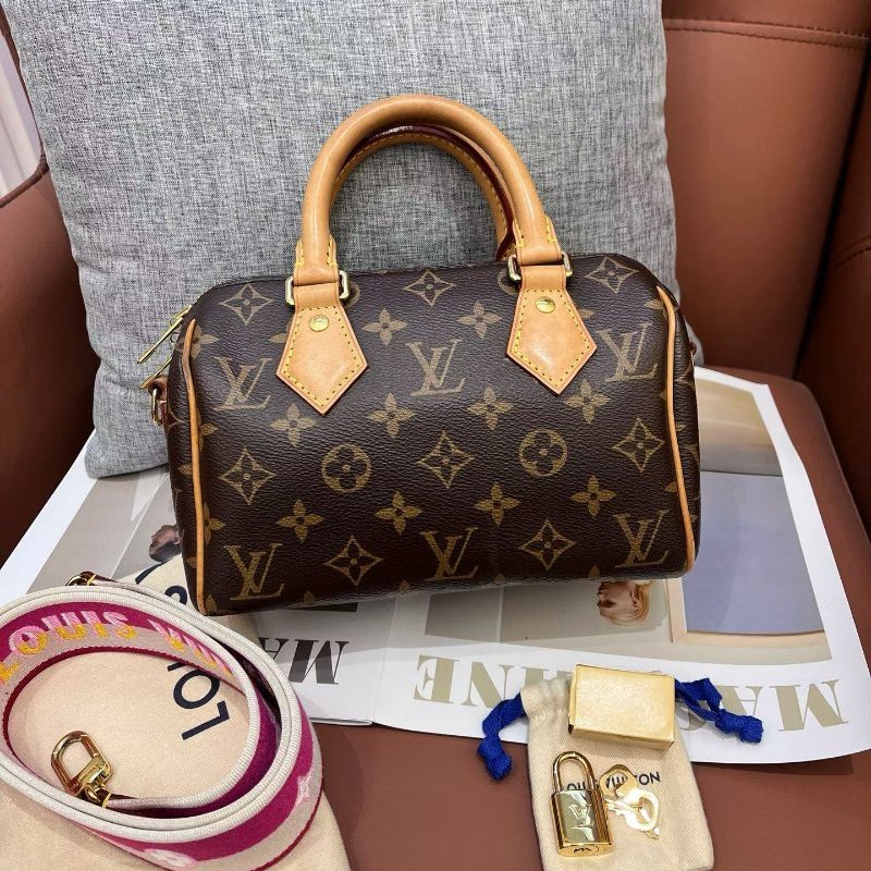 芯片款 路易威登/Louis Vuitton Speedy20 老花粉色肩帶無水印磨損-0