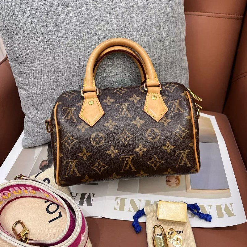 芯片款 路易威登/Louis Vuitton Speedy20 老花粉色肩帶無水印磨損-1