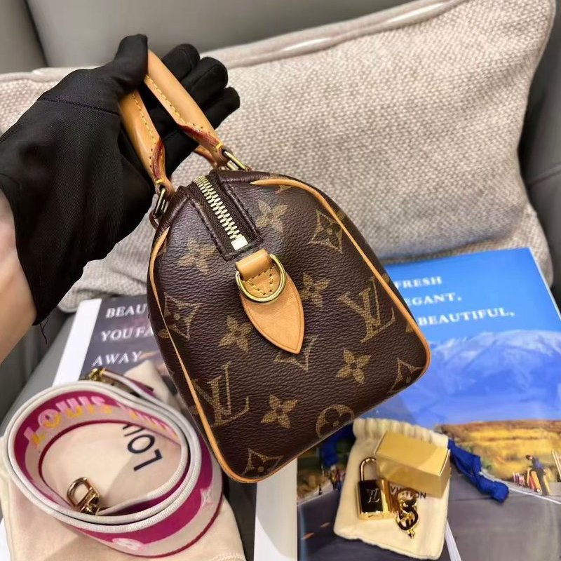 芯片款 路易威登/Louis Vuitton Speedy20 老花粉色肩帶無水印磨損-2