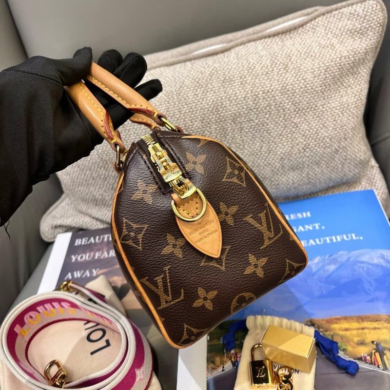 芯片款 路易威登/Louis Vuitton Speedy20 老花粉色肩帶無水印磨損-3