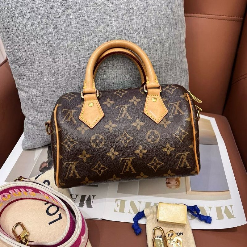 芯片款 路易威登/Louis Vuitton Speedy20 老花粉色肩帶無水印磨損-5