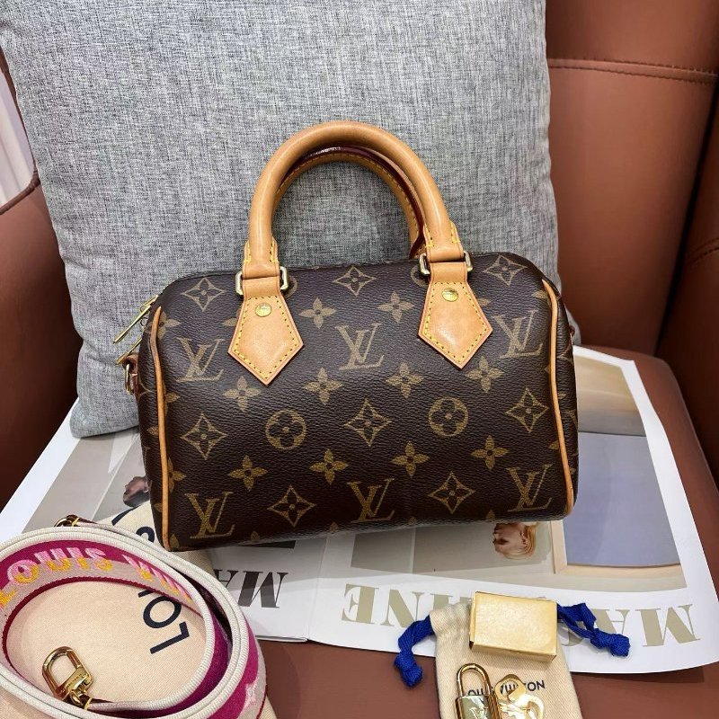 芯片款 路易威登/Louis Vuitton Speedy20 老花粉色肩帶無水印磨損-6