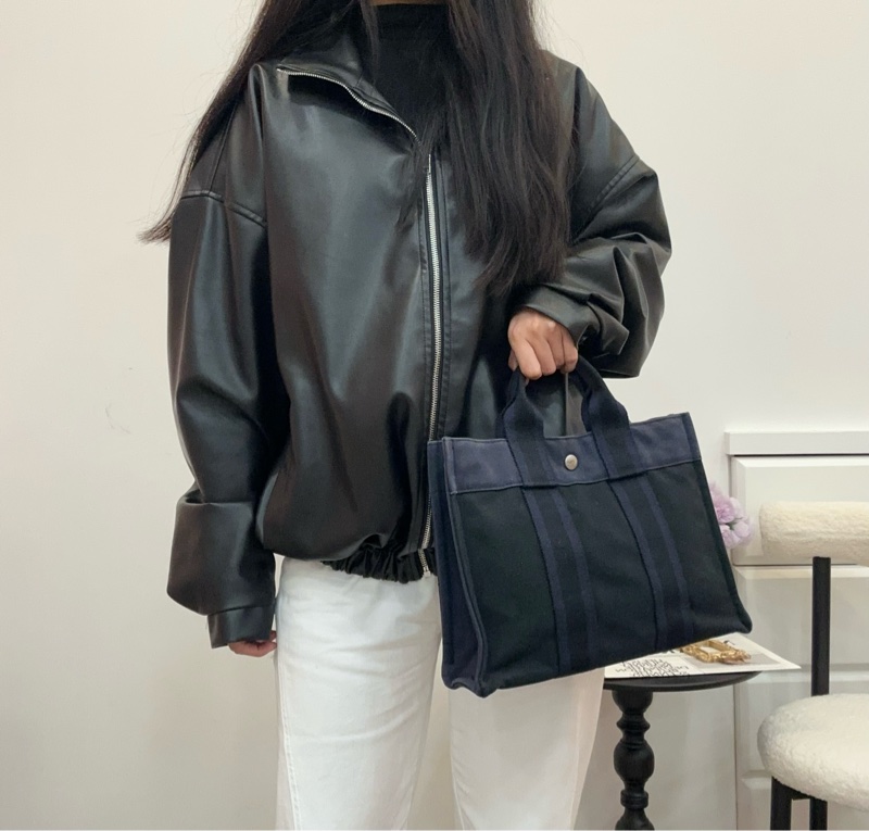 Hermès 中古紫拼黑小號帆布手袋-1