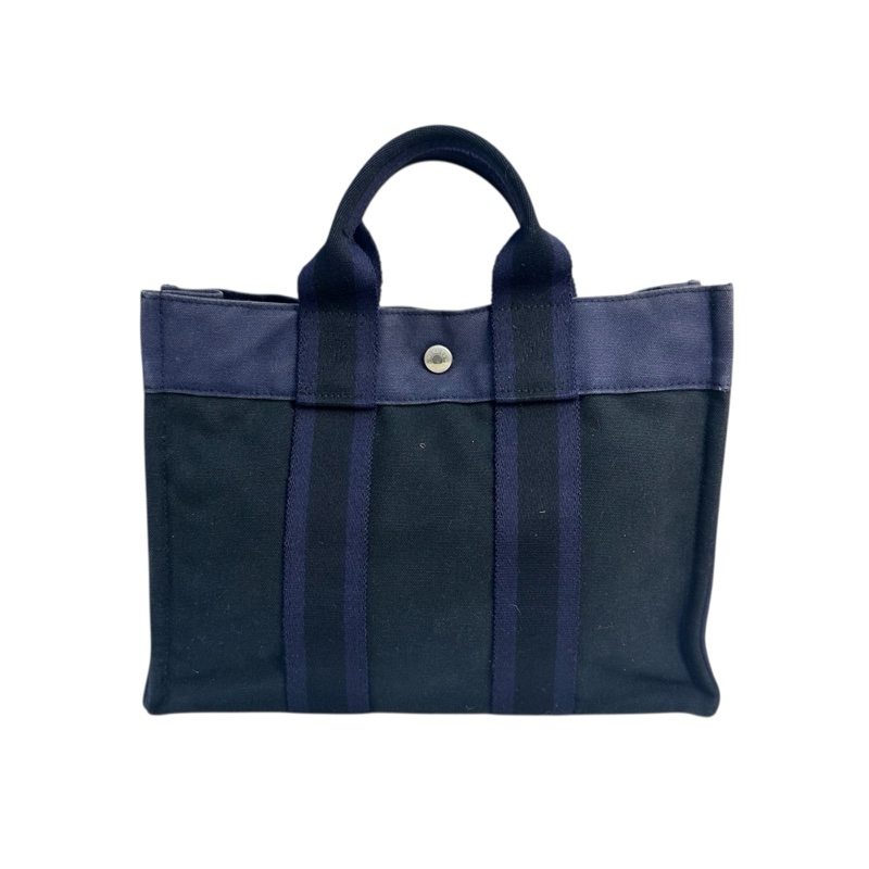 Hermès 中古紫拼黑小號帆布手袋-2