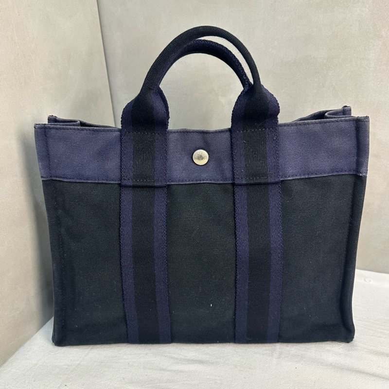 Hermès 中古紫拼黑小號帆布手袋-3