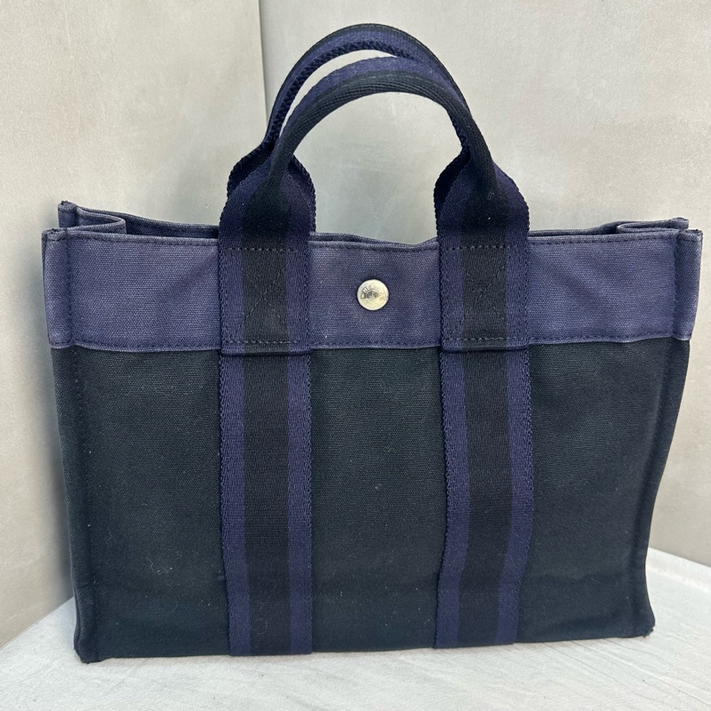 Hermès 中古紫拼黑小號帆布手袋-4
