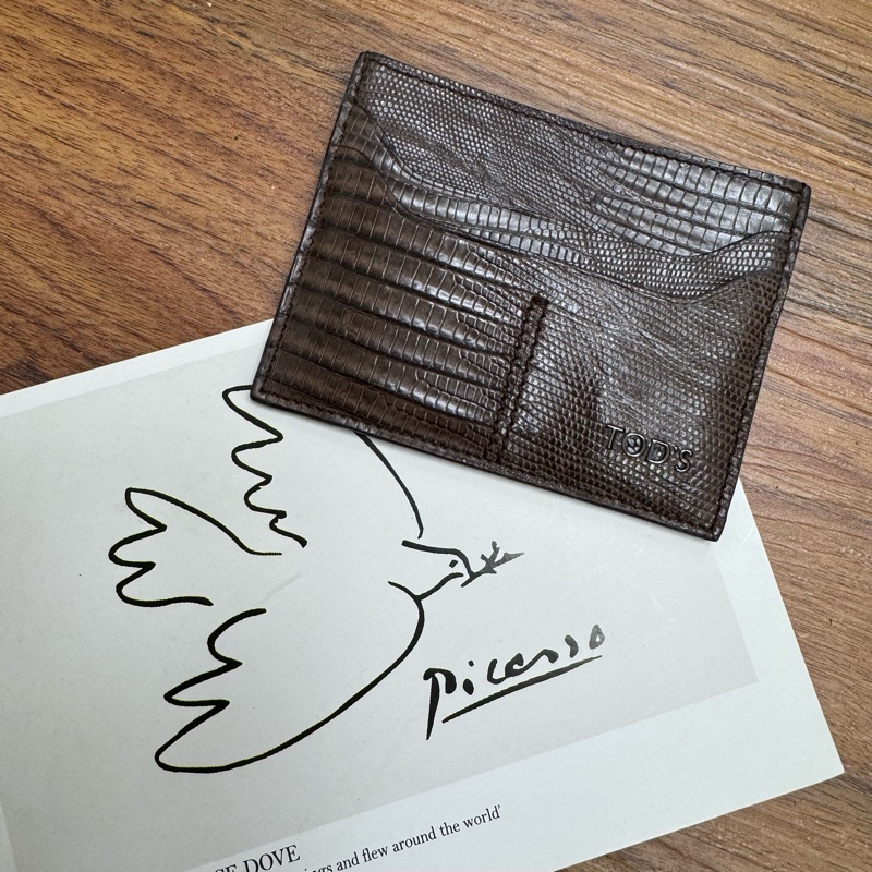 TOD'S 深棕色 鰐魚紋 卡夾 vintage 二手 中古 稀有-2