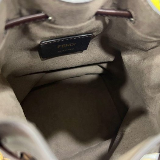 東區正精品㊣FENDI 8BS010 FF logo 咖啡色帆布老花束口水桶包手提包斜背包 RZ6202-5
