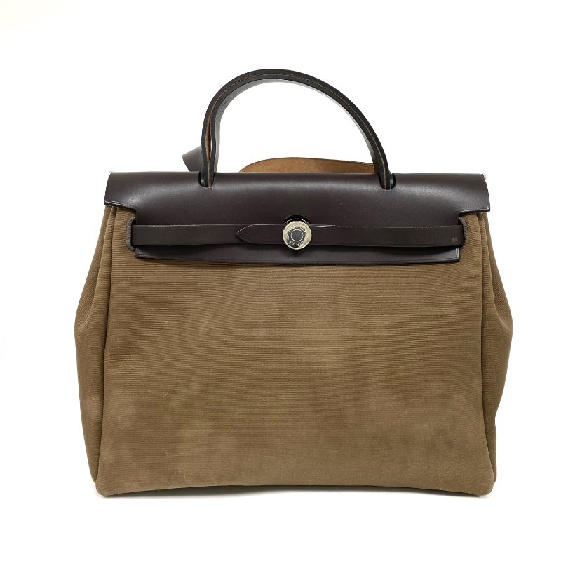 △ Hermes 愛馬仕 Beige Canvas Palladium Plated Metal Herbag 31 2 Way Bag Stamp D 淺褐色帆布鍍鈀金屬兩用袋D刻 - 257027820-1