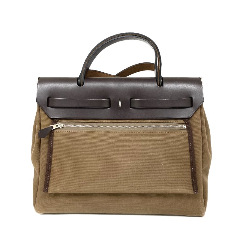 △ Hermes 愛馬仕 Beige Canvas Palladium Plated Metal Herbag 31 2 Way Bag Stamp D 淺褐色帆布鍍鈀金屬兩用袋D刻 - 257027820-2