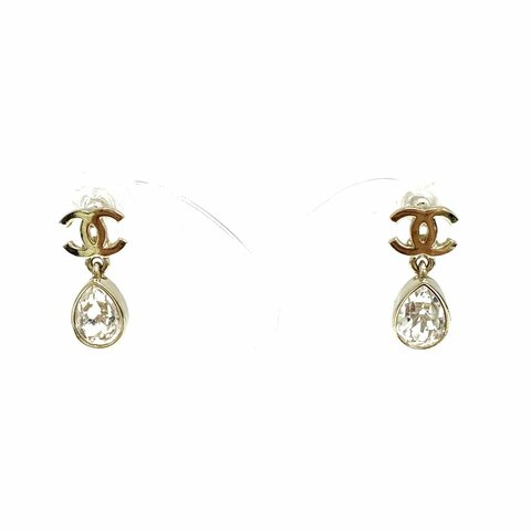 ☆ Chanel 香奈兒 Gold Tone Metal Rhinestone Earrings A22C 金色金屬水鑽耳環A22C - 257025669