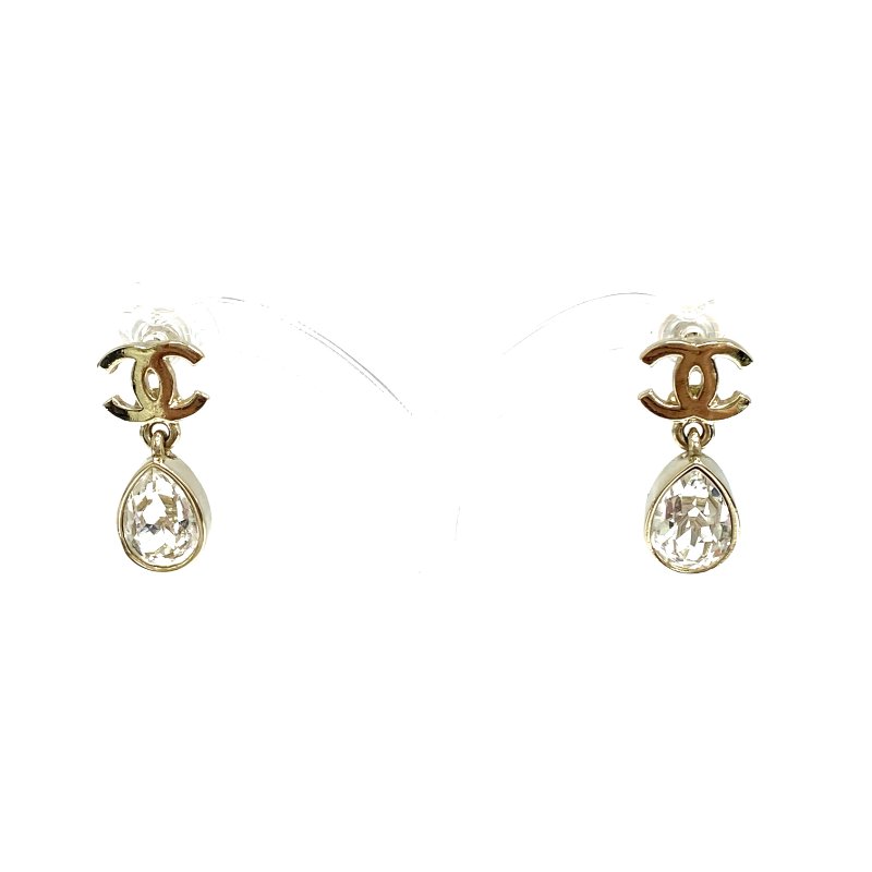☆ Chanel 香奈兒 Gold Tone Metal Rhinestone Earrings A22C 金色金屬水鑽耳環A22C - 257025669-0