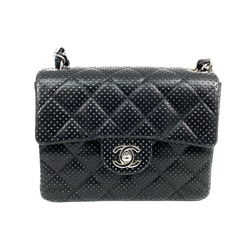 △ Chanel 香奈兒 Black Perforated Lambskin Silver Tone Metal Single Flap Chain Shoulder Bag No.11 A01115 黑色穿孔小羊皮銀色金屬鎖鏈肩背袋No.11 - 257028414-1