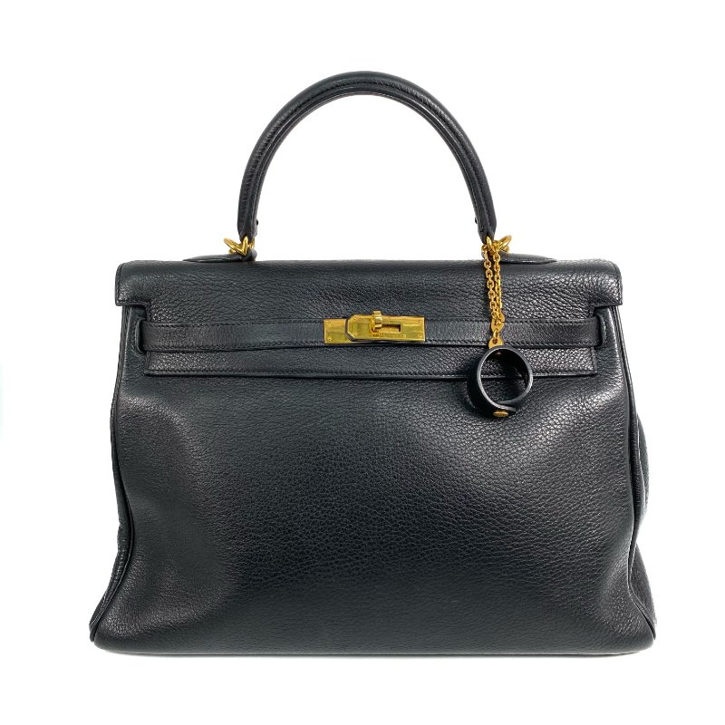 △ Hermes 愛馬仕 Black Clemence Calfskin Gold Plated Metal Kelly 35 2 Way Bag Stamp [D] 黑色粒紋小牛皮鍍金金屬兩用袋[D]刻 - 257028689-1
