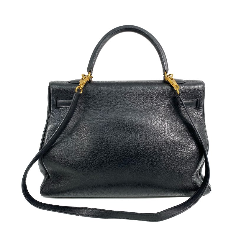 △ Hermes 愛馬仕 Black Clemence Calfskin Gold Plated Metal Kelly 35 2 Way Bag Stamp [D] 黑色粒紋小牛皮鍍金金屬兩用袋[D]刻 - 257028689-2