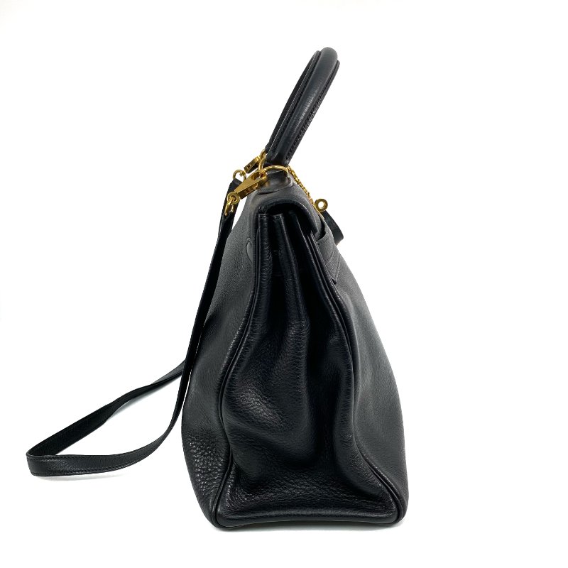 △ Hermes 愛馬仕 Black Clemence Calfskin Gold Plated Metal Kelly 35 2 Way Bag Stamp [D] 黑色粒紋小牛皮鍍金金屬兩用袋[D]刻 - 257028689-3