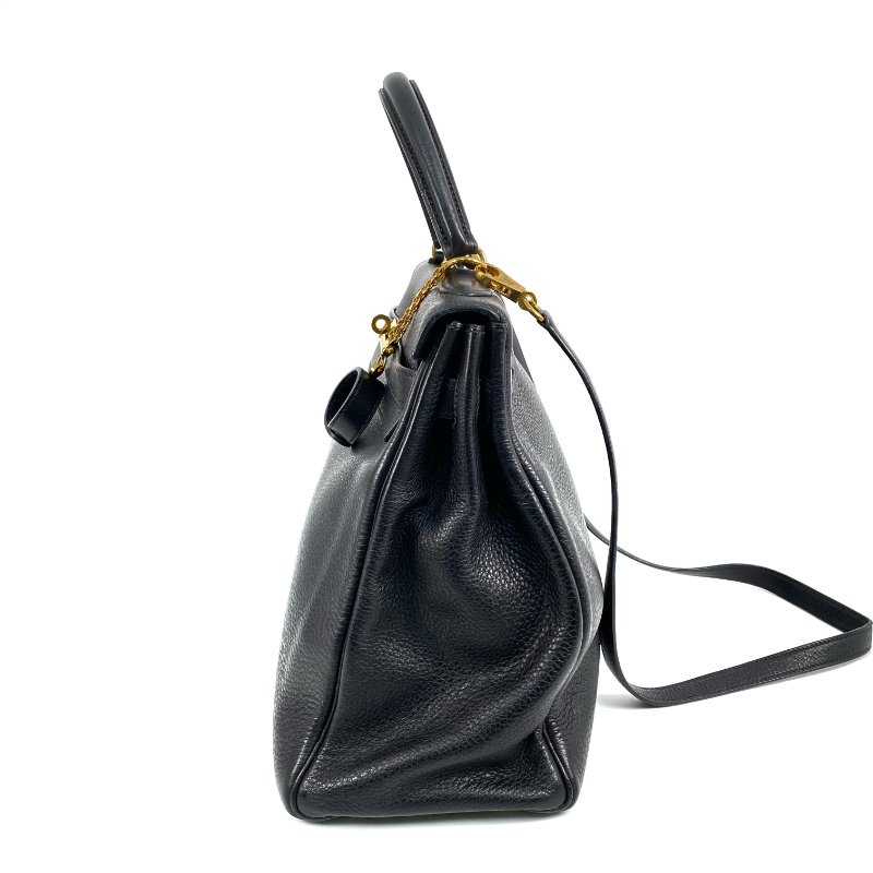△ Hermes 愛馬仕 Black Clemence Calfskin Gold Plated Metal Kelly 35 2 Way Bag Stamp [D] 黑色粒紋小牛皮鍍金金屬兩用袋[D]刻 - 257028689-4