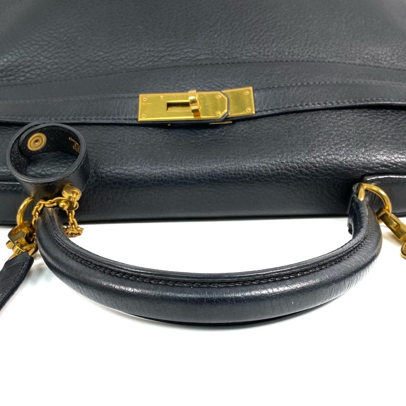 △ Hermes 愛馬仕 Black Clemence Calfskin Gold Plated Metal Kelly 35 2 Way Bag Stamp [D] 黑色粒紋小牛皮鍍金金屬兩用袋[D]刻 - 257028689-7