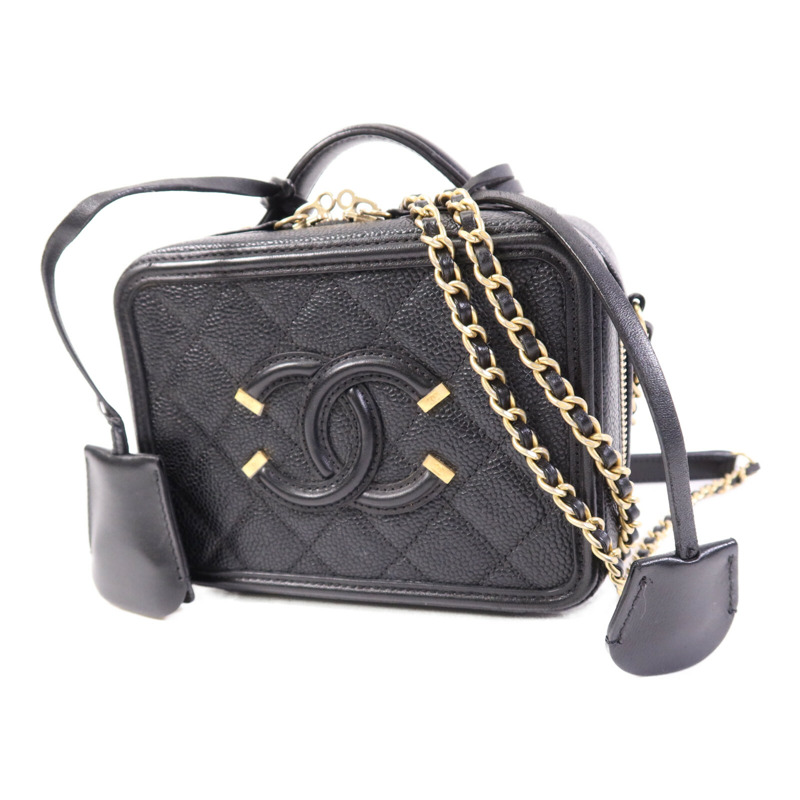 CHANEL 牛皮皮革Vanity Case Bag金扣手挽肩背兩用袋-2