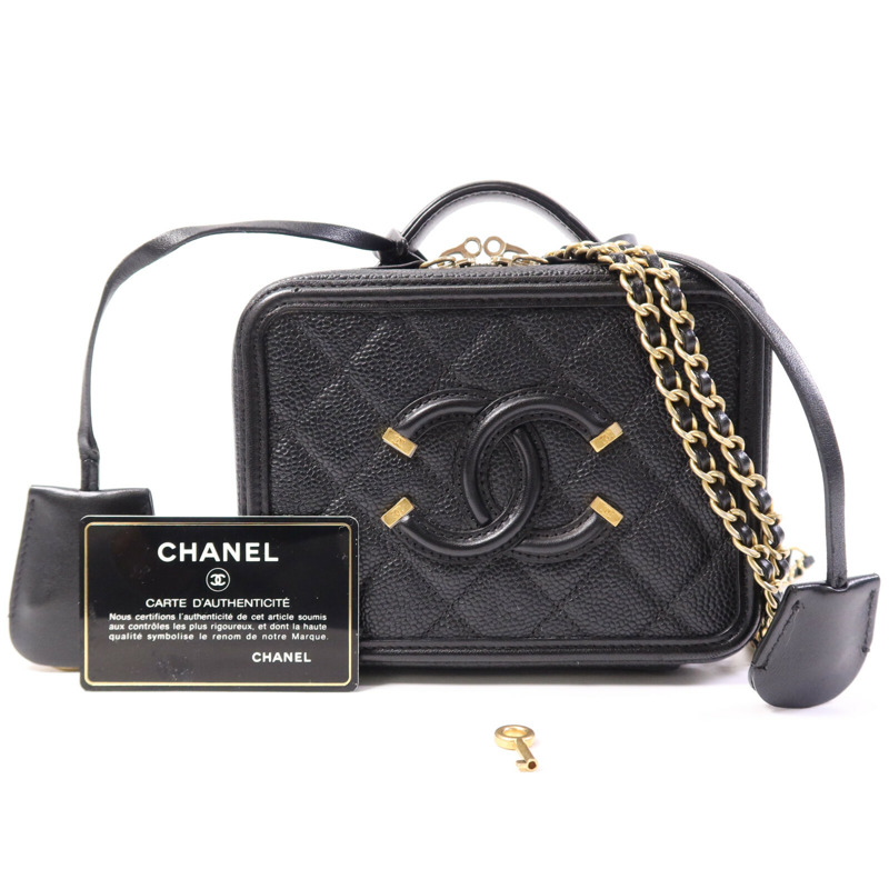 CHANEL 牛皮皮革Vanity Case Bag金扣手挽肩背兩用袋-9
