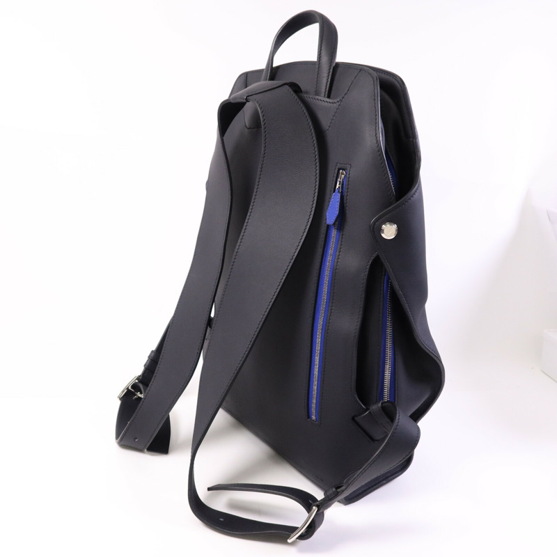 HERMES Swift皮革City Backpack 27銀扣背包Blue Nuit-7