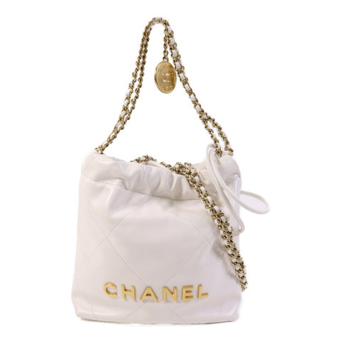 CHANEL 牛皮皮革Mini Chanel 22金扣鏈帶手挽肩背兩用袋
