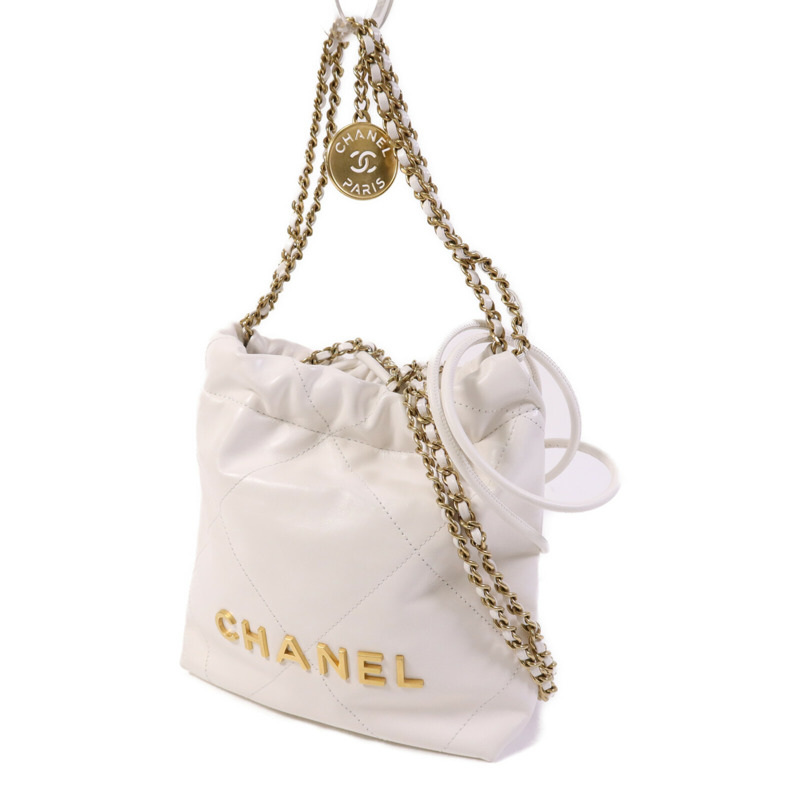CHANEL 牛皮皮革Mini Chanel 22金扣鏈帶手挽肩背兩用袋-2